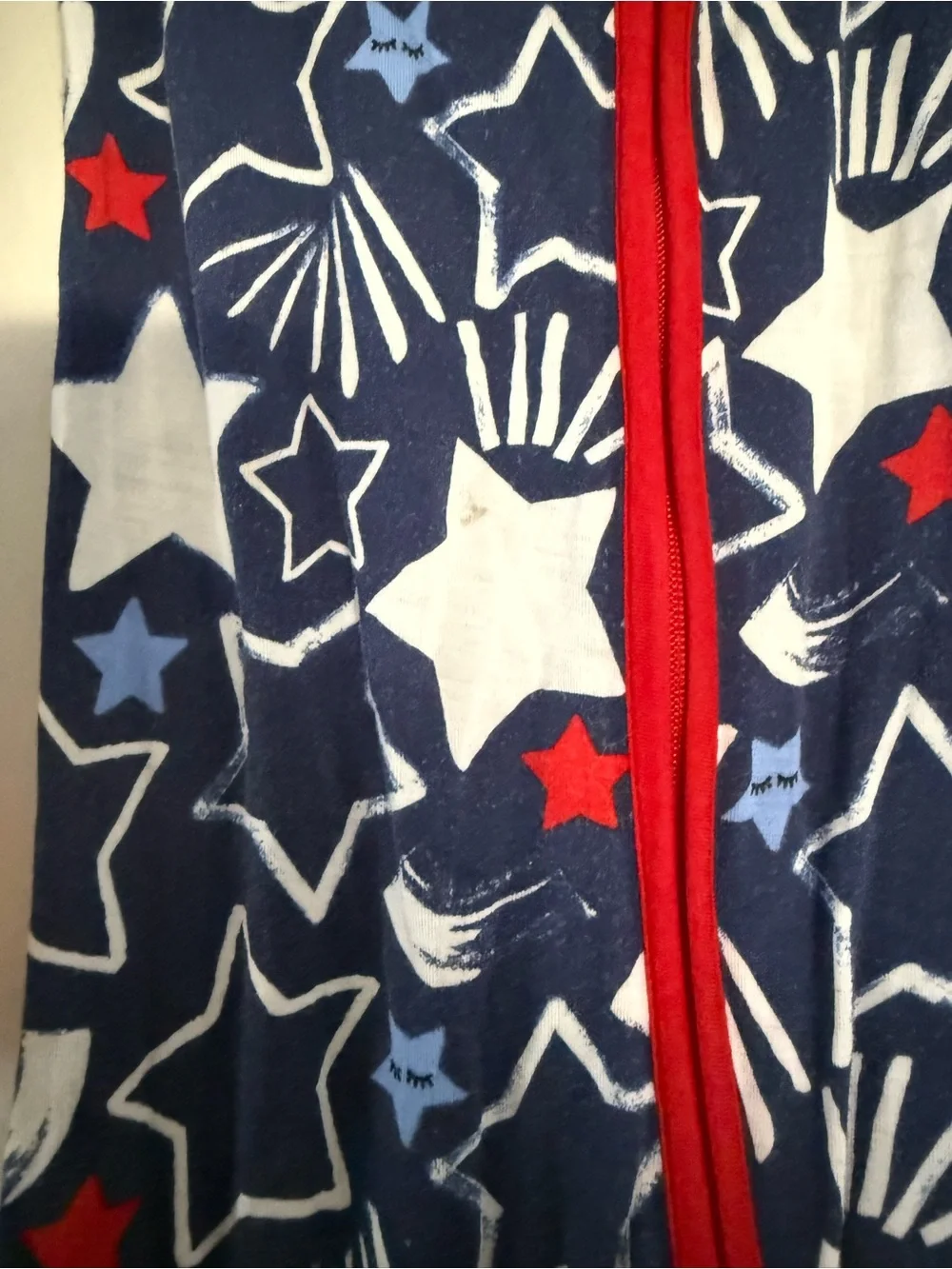 Little Sleepies Navy Star-Print Footed One-Piece Pajamas with Red Trim